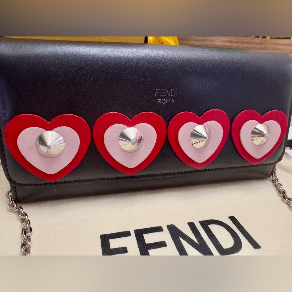 Fendi Studded Heart Chain Wallet WOC - Picture 2 of 12